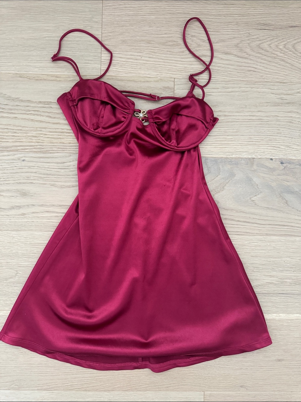 Lucy in the Sky Satin Burgundy Spaghetti-Strap Mini Dress